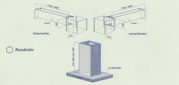 Seitlicher Ausgang im Komplettpaket für Rundrohr bis 500 mm vorne - hinten